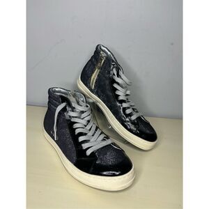 P448 Women's Skate Motion Gray Glitter Ribbed High Top Sneaker Black Sz 36‎